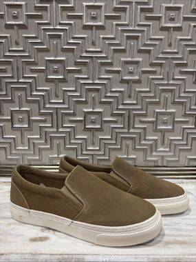 GAP Tan Canvas Slip-On Sneakers with White Platform Sole